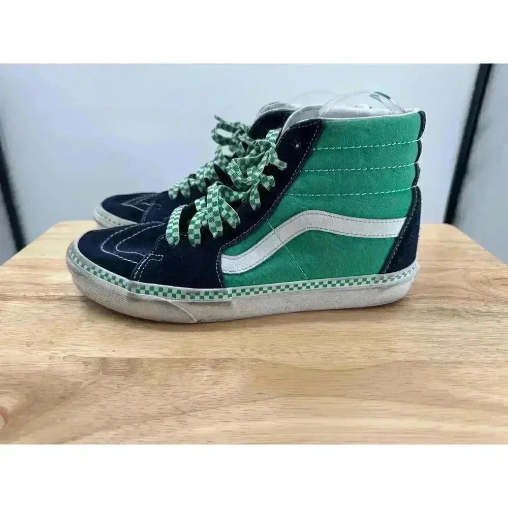 Vans High-Top Lace-Up Sneakers - Green/Blue Checkered Print, M 8.5/W 10‎